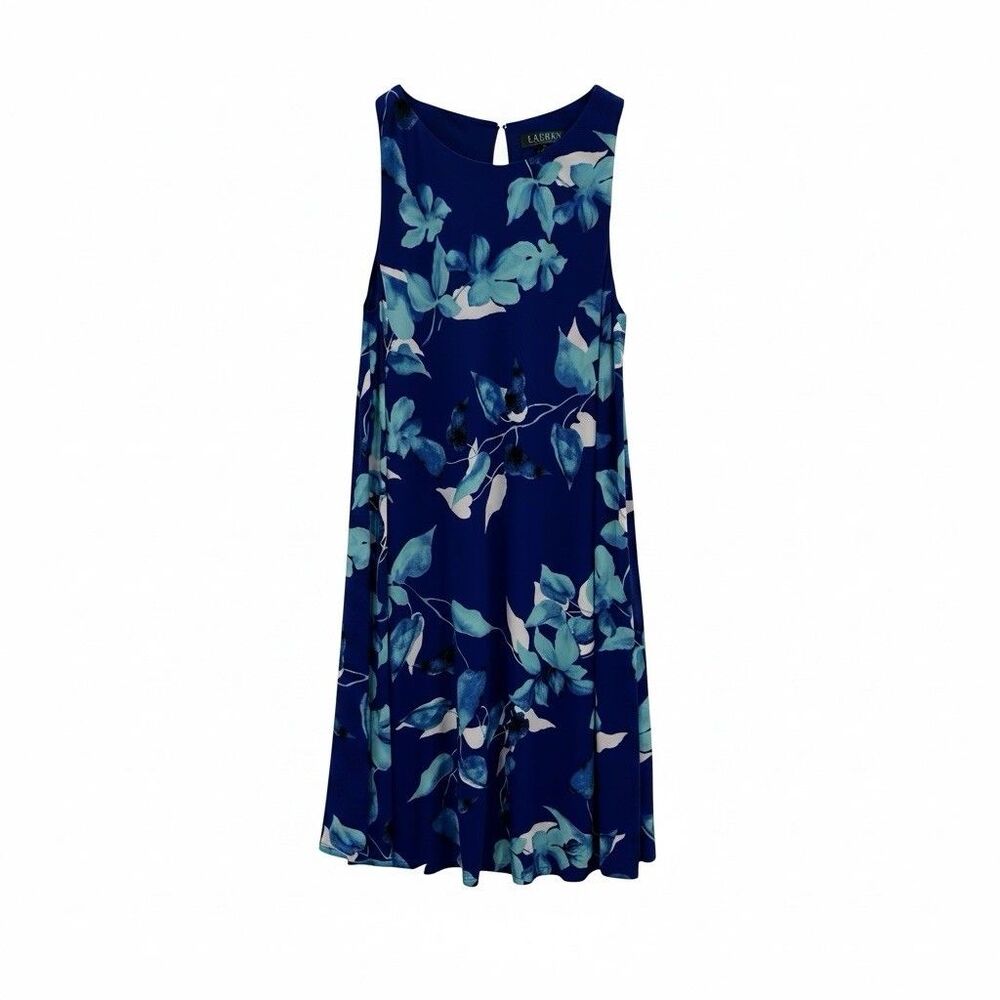Lauren Ralph Lauren Womens Size 8 Blue Floral Sleeveless Shift Dress Wedding